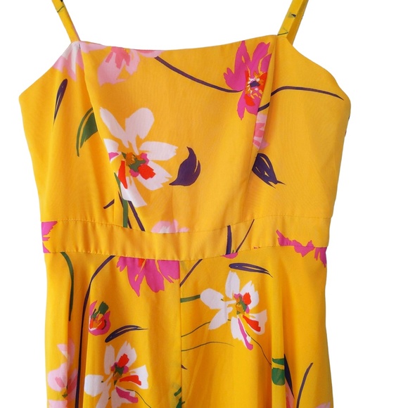 Vince Camuto Yellow Chiffon Fit and Flare Floral Dress - Picture 6 of 13
